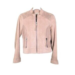 Guess Vintage Pink Suede Zip Up Motocycle Bomber Jacket Perforated Detail Y2K XS